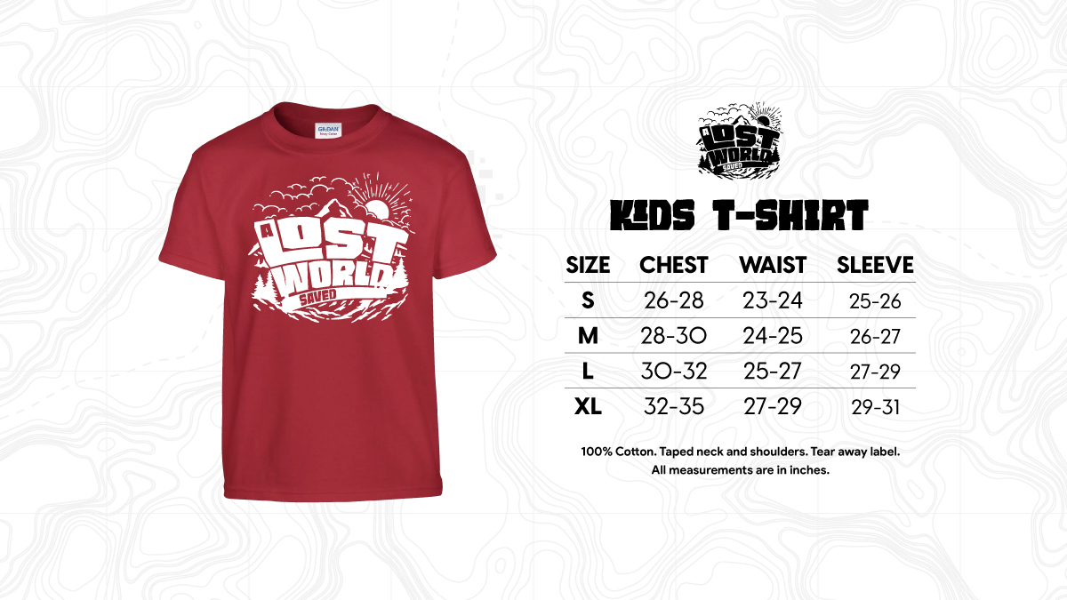 A Lost World Summer T-Shirt Sizes
